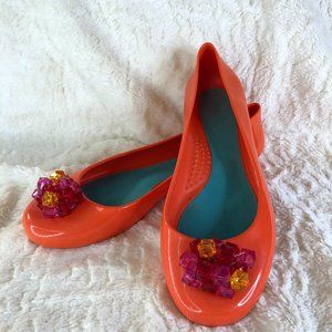 Oka B Ballet Flats in Coral with Bead Accent Sz 9